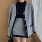 Contrast Trim Button-up Jacket / Mini Skirt