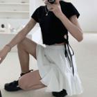 Cut-out Short-sleeve T-shirt / Ruffle Mini A-line Skirt