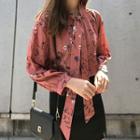 Long-sleeve Floral Bow-tied Chiffon Blouse