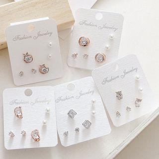 Rhinestone & Faux-pearl Stud Earring Set (6 Pcs)