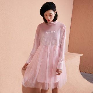 Long-sleeve Frilled Tulle Overlay Dress