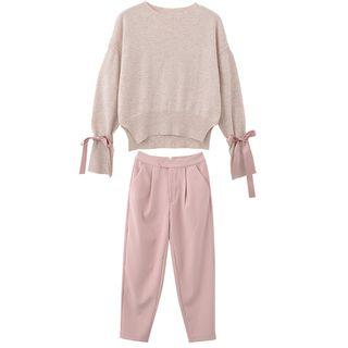 Set: Bell-sleeve Sweater + Harem Pants