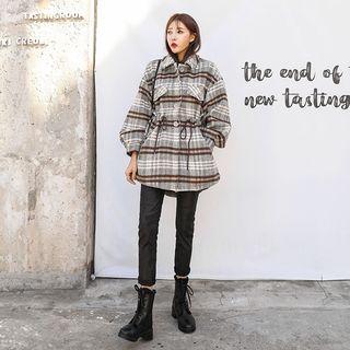 Drawcord-waist Plaid Shirt Jacket