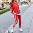 Set: Layered-hem Pullover + Pipe-trim Pants