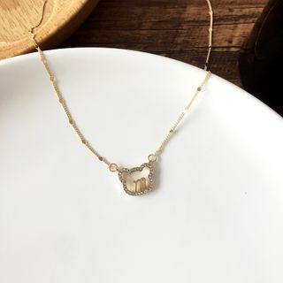 Rhinestone Bear Pendant Necklace 1 Pc - Gold - One Size
