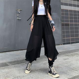 Distressed Wide Leg Harem Pants Black - One Size