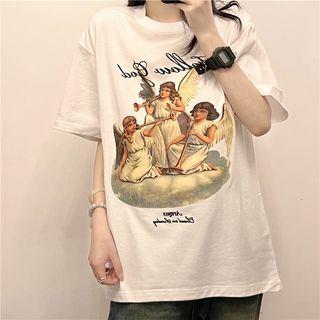 Short-sleeve Angle Print T-shirt Off-white - One Size