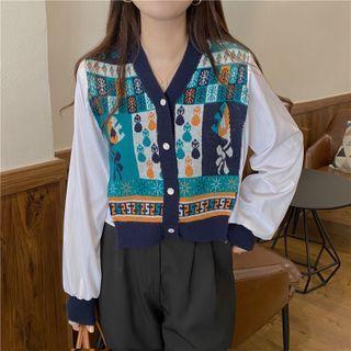 Mock Two-piece Knit Panel Shirt Green - One Size