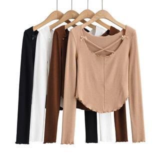 Long-sleeve Crisscross Lettuce Edge Top