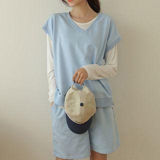 Set: Pastel Cap-sleeve Sweatshirt + Shorts