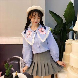 Embroidered Eyelet Lace Trim Blouse