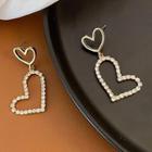 Rhinestone Heart Drop Earring 01 - 1 Pair - Silver Stud - Gold - One Size