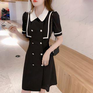 Puff Sleeve Sailor Collar Double Breasted Shirtdress