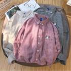 Long-sleeve Cat Embroidery Stripe Shirt