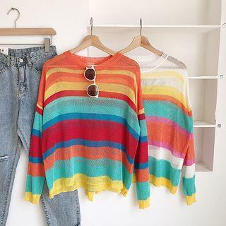 Sheer Color Block Long-sleeve T-shirt
