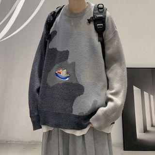 Color Block Ship Print Sweater