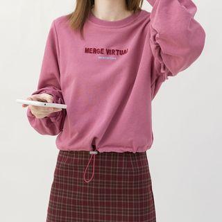 Lettering Drawstring-hem Pullover