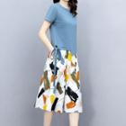 Set: Irregular T-shirt + Print Midi A-line Skirt