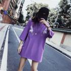3/4-sleeve Crane Embroidered Long T-shirt