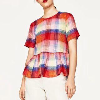 Tie-back Plaid Ruffle Top