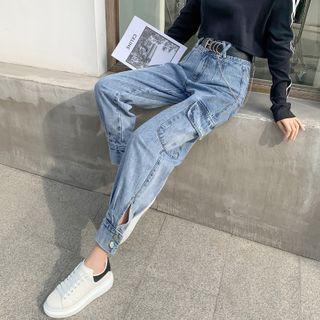 High Waist Denim Cargo Joggers