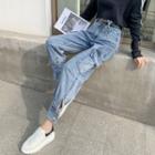 High Waist Denim Cargo Joggers