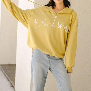 Lettering Hoodie/ Cropped Straight Cut Jeans