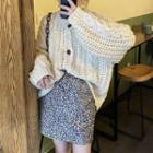 Cable Knit Sweater / Leopard Print Mini A-line Skirt