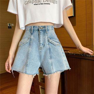Dual Pocket Wide-leg Denim Shorts
