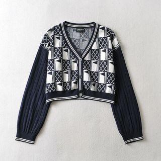 V-neck Jacquard Cropped Cardigan