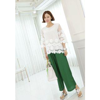 Wide-sleeve Floral Lace Top