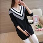Long-sleeve Color Block Mini Knit Dress