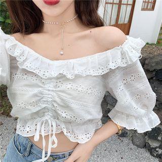 Puff Sleeve Cutout Top White - One Size