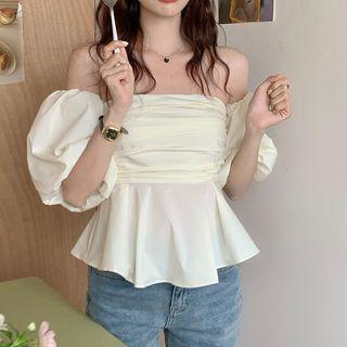 Puff-sleeve Square Neck Peplum Blouse
