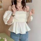 Puff-sleeve Square Neck Peplum Blouse