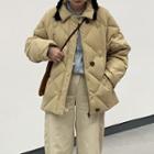 Collared Padded Zip Jacket Khaki - One Size