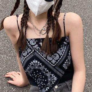 Print Cropped Camisole Top White Print - Black - One Size