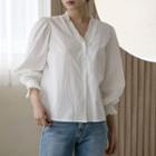 Balloon-sleeve Frilled Blouse White - One Size