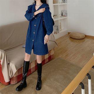 Mini A-line Denim Shirt Dress Blue - One Size