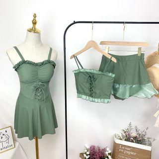 Spaghetti-strap Swim Dress / Swim Top / Swim Skirt / Set