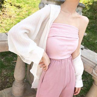 Plain Tube Top / Light Jacket / Harem Pants