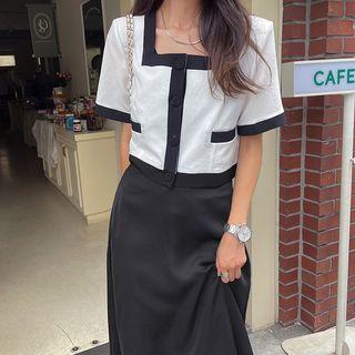 Square-neck Contrast-trim Crop Jacket