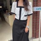 Square-neck Contrast-trim Crop Jacket