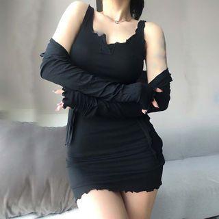 Set: Lettuce Edge Mini Bodycon Tank Dress + Cardigan