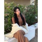 Mock-neck Knit Top / Wide Leg Pants / Cardigan / Set