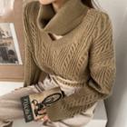 V-neck Cable Sweater With Neck Warmer
