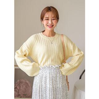 Tall Size Scallop-edge Rib-knit Top