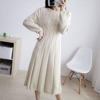 Cable-knit Long-sleeve A-line Knit Dress