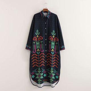 Retro Print Midi Shirt Dress