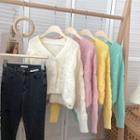 V-neck Linen Hemp Pattern Long-sleeve Knit Sweater